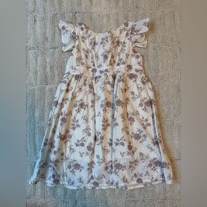 Floral White and Brown Kids Dress